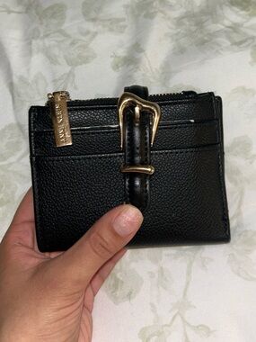 Black Leather Card Wallet with Gold Buckle
